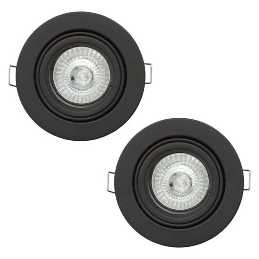 2 Pack of Adjustable Fire Rated IP20 Recessed Downlight - Matte Black