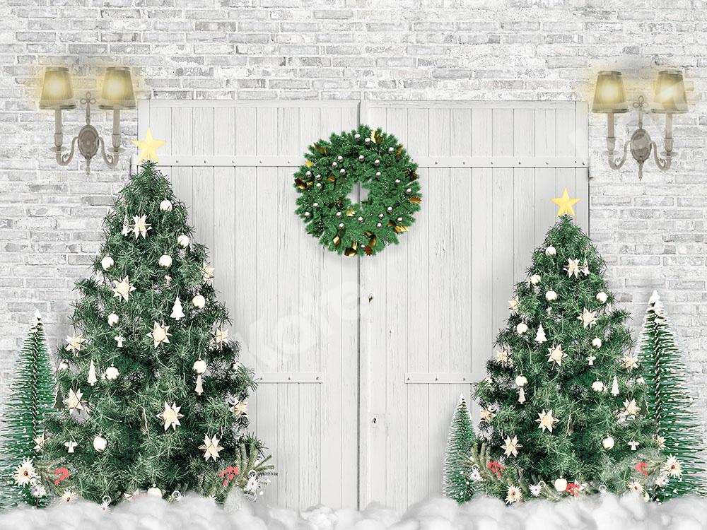 kate photography backdrop Xmas Backdrop White Door Christmas Trees Designed by Emetselch, 5x3ft(1.5x1m)