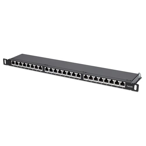 Intellinet Patch Panel Cat6a FTP 24-Port 19" 0.5U Shielded 90 Top-Entry Punch Down Blocks Black